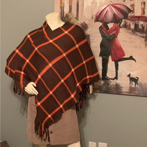 NWT Orange ends brown poncho - Picture 4 of 7